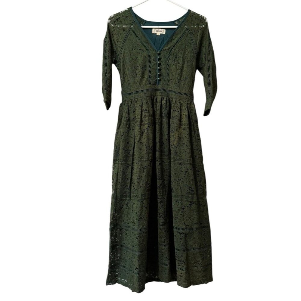 Metisu Size Small Midi Dress Green Lace‎ Cocktail Grunge Whimsigoth Fairy Goth